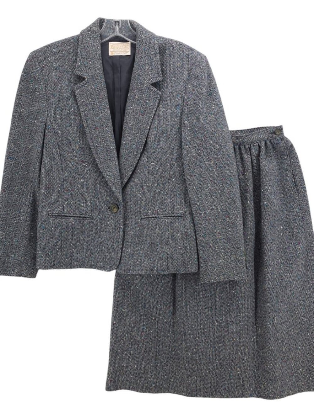 PENDLETON Vintage Skirt Suit Set 2-Piece Gray Speckled Herringbone USA MADE Sz 6